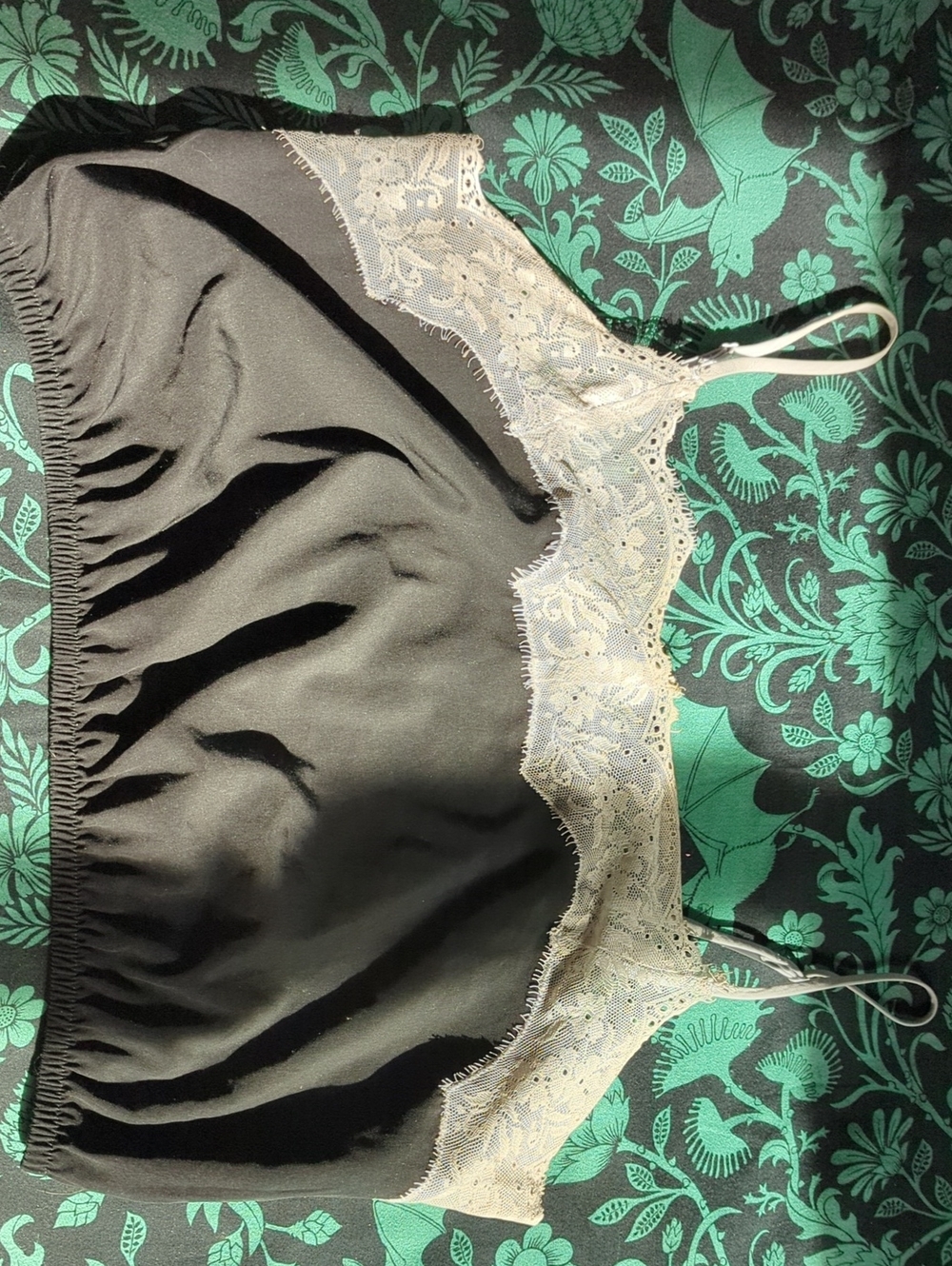 Free People Black Satin Cami with Cream Lace Trim